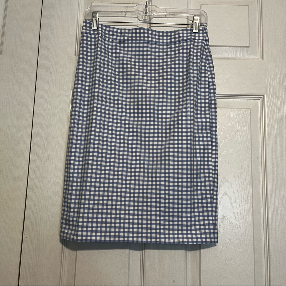 J. Crew No. 2 Blue and White Gingham Check Schoolboy Preppy Pencil Skirt Size 0